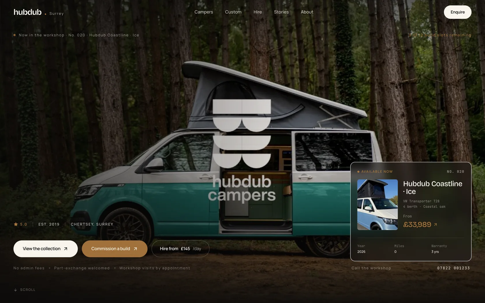 HubDub Campers website designed and built by Novrex